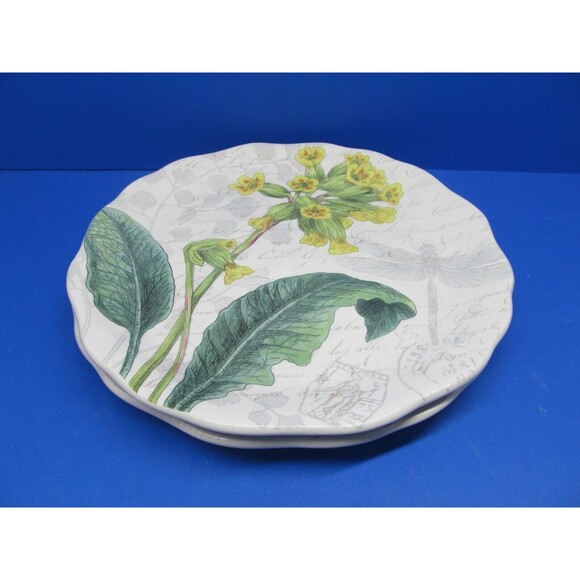 Pier 1 Flower Motifs Botanical Floral Textured Scalloped 9" Salad Plates (2) - Picture 11 of 12